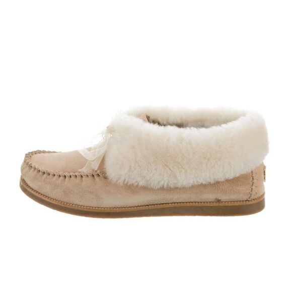Like New Tory Burch Sorel Suede Moccasins - Brown Nude Tan Flats with Fur - Picture 2 of 4